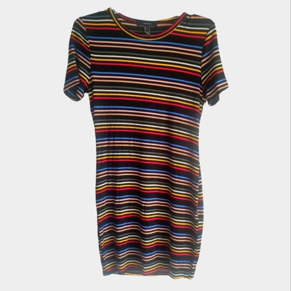 Rainbow Striped Bodycon Dress, Forever 21 Midi Dress, Size M